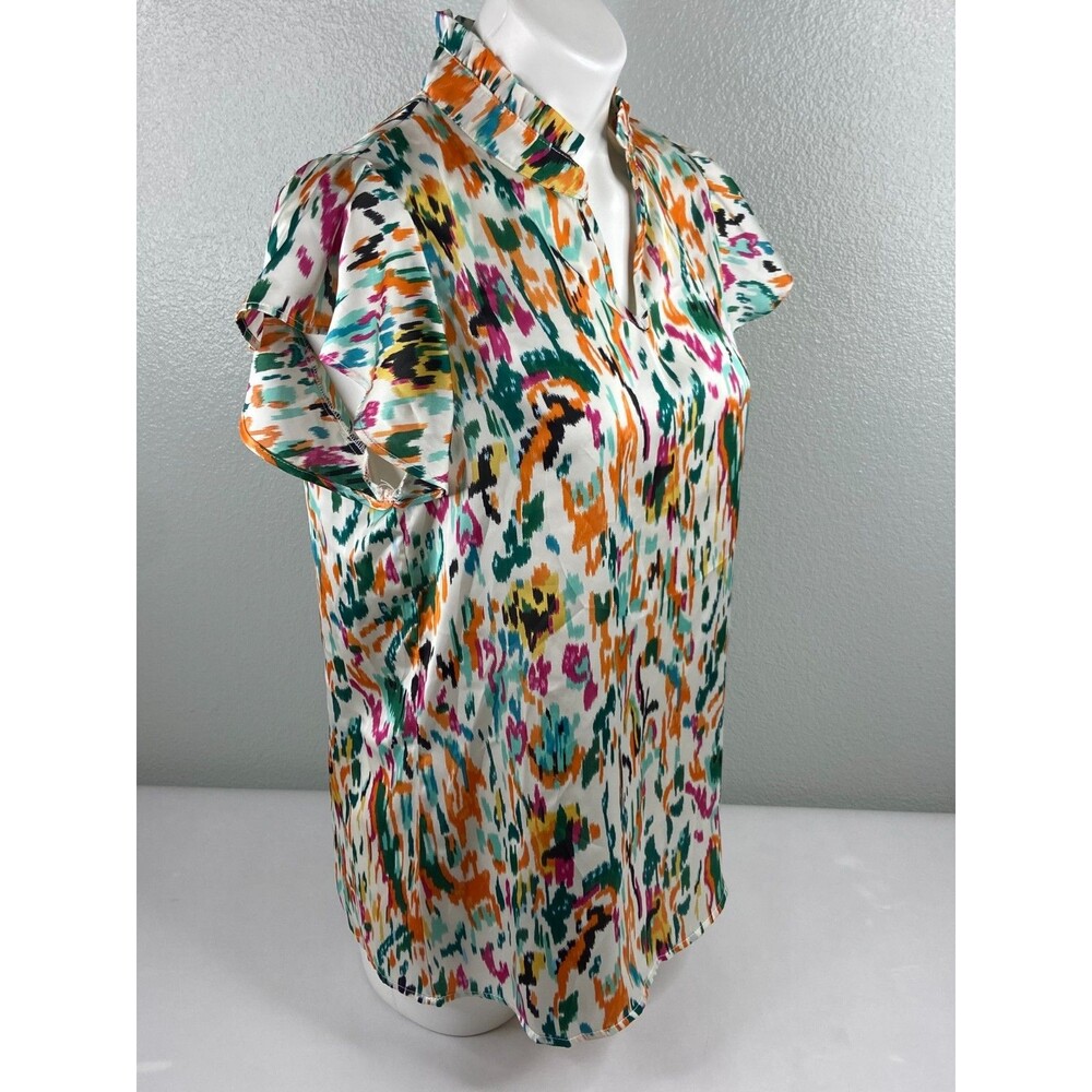 Multi Color Abstract Women Medium Blouse V Neck Casual NWT - Picture 3 of 9